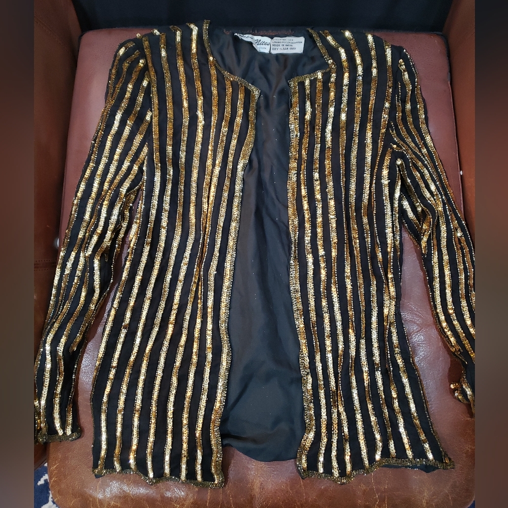 Vintage Silky Nites Black and Gold Jacket